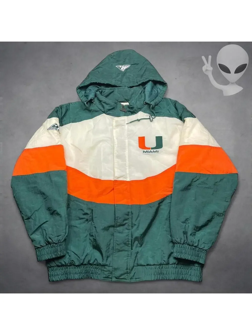 Apex One Men's XL Miami Hurricanes 90s Vintage Quilted Puffer Jacket Green Y2K - Picture 2 of 8